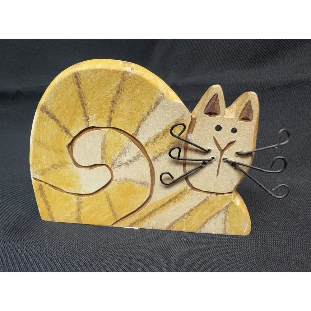 Vintage 1999 Tender Heart Treasures Carved Wooden Tabby Cat Figure 4